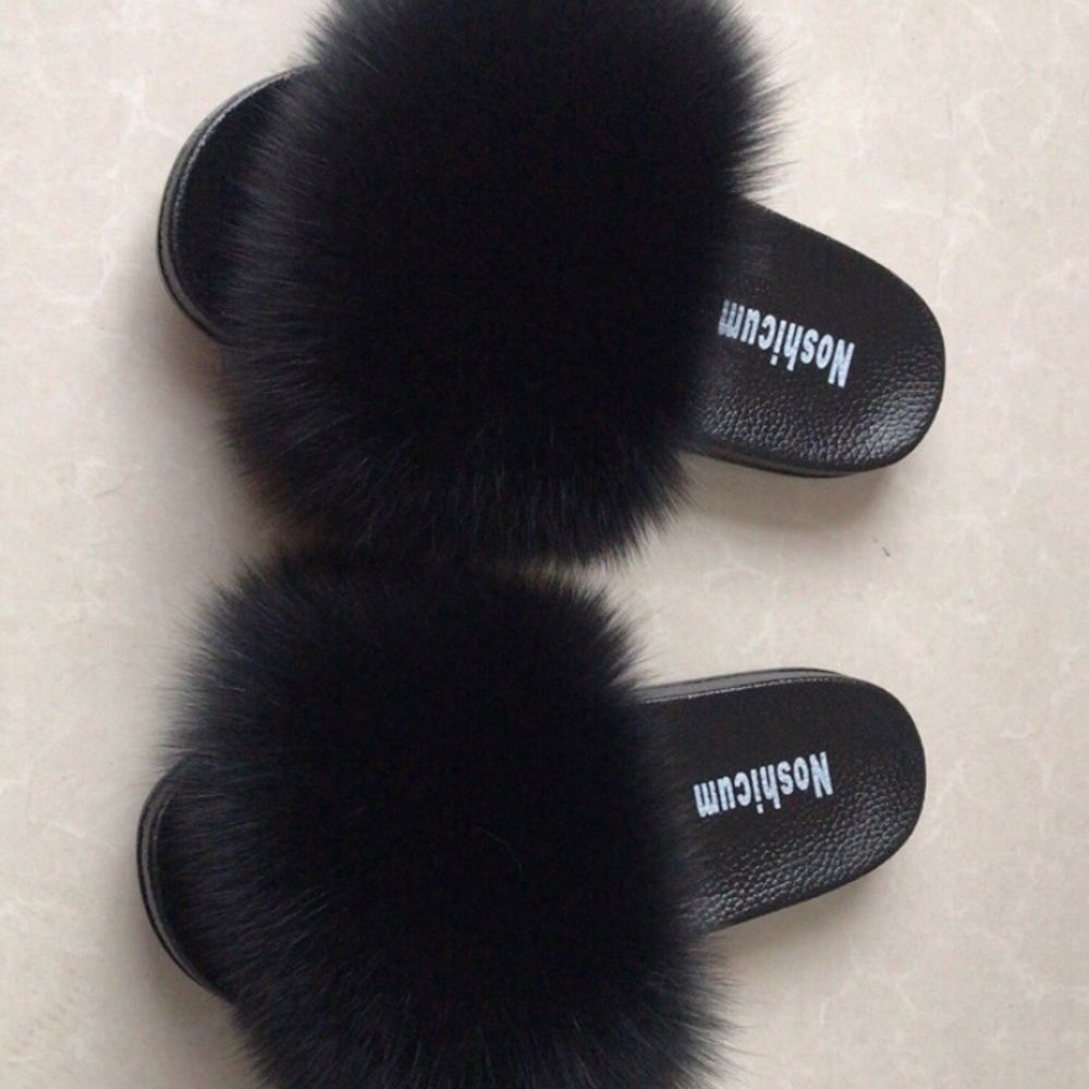 100% Raccoon fur slides